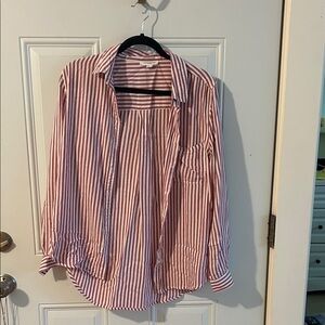 Beachlunchlounge Burgundy and White Striped Shirt